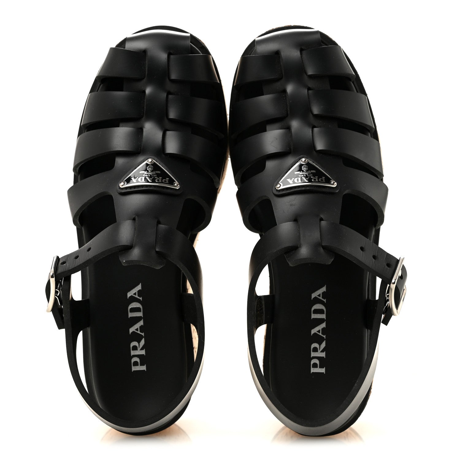 Prada Foam Rubber Cork Triangle Logo Platform Cage Sandals  40 Black 2 of 10