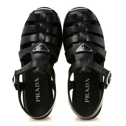 Prada Foam Rubber Cork Triangle Logo Platform Cage Sandals  40 Black 2 of 10
