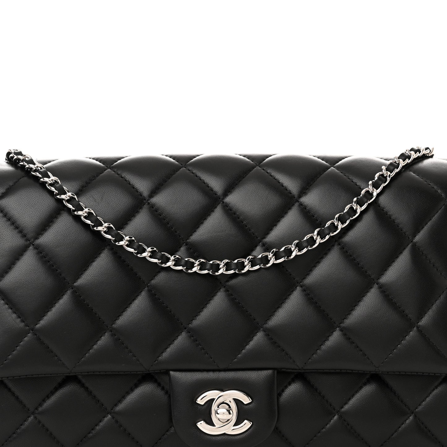 Lambskin Quilted Clutch With Chain Flap Black