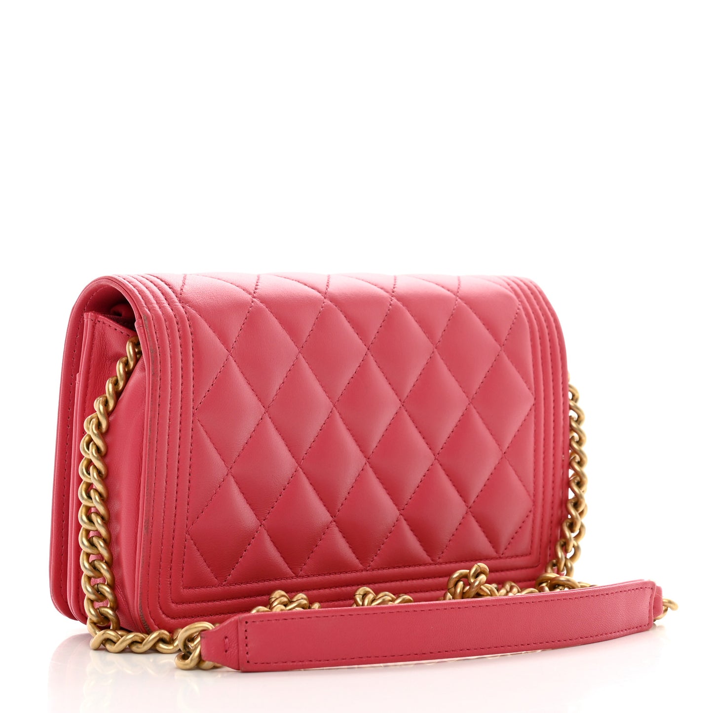 Lambskin Quilted Boy Wallet On Chain WOC Pink