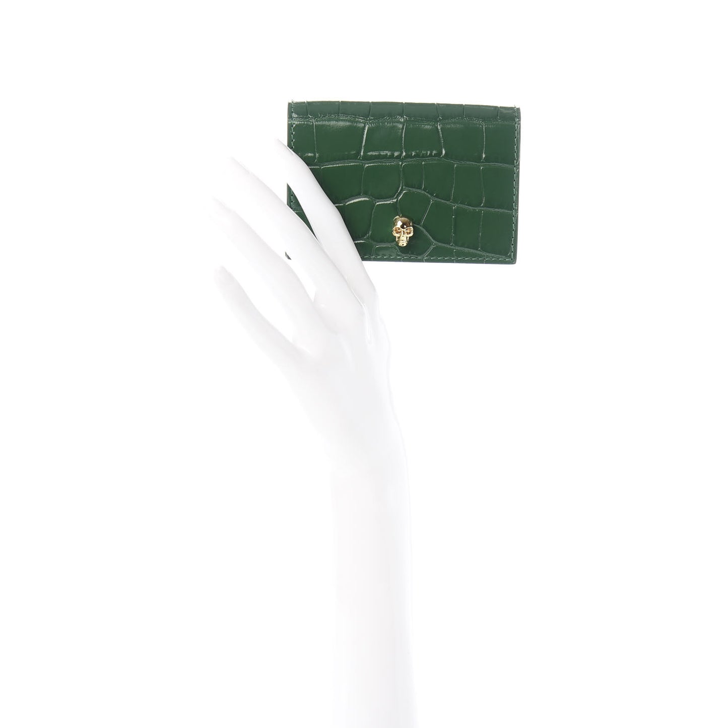 Calfskin Crocodile Embossed Skull Card Holder Emerald
