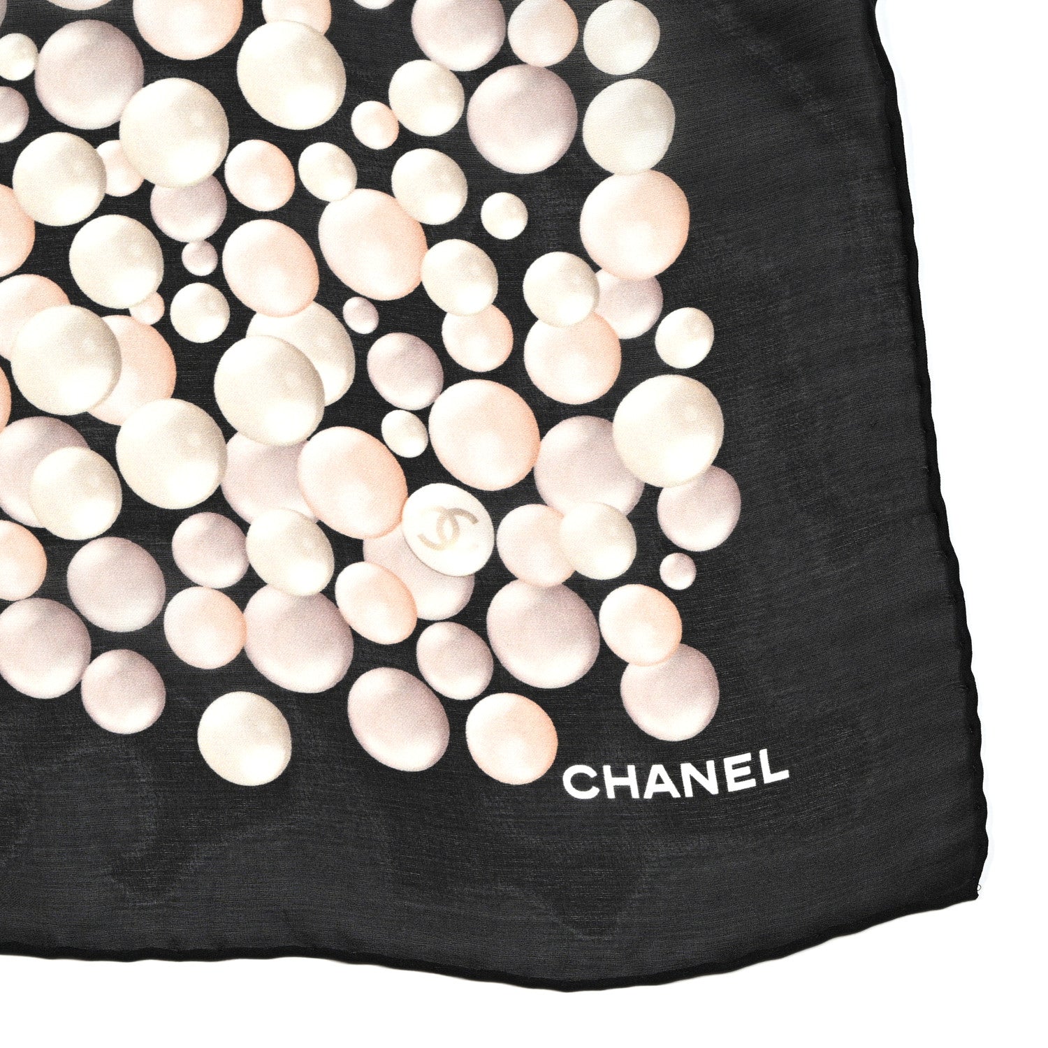 Chanel Silk Pearl Square Scarf Black 2 of 3