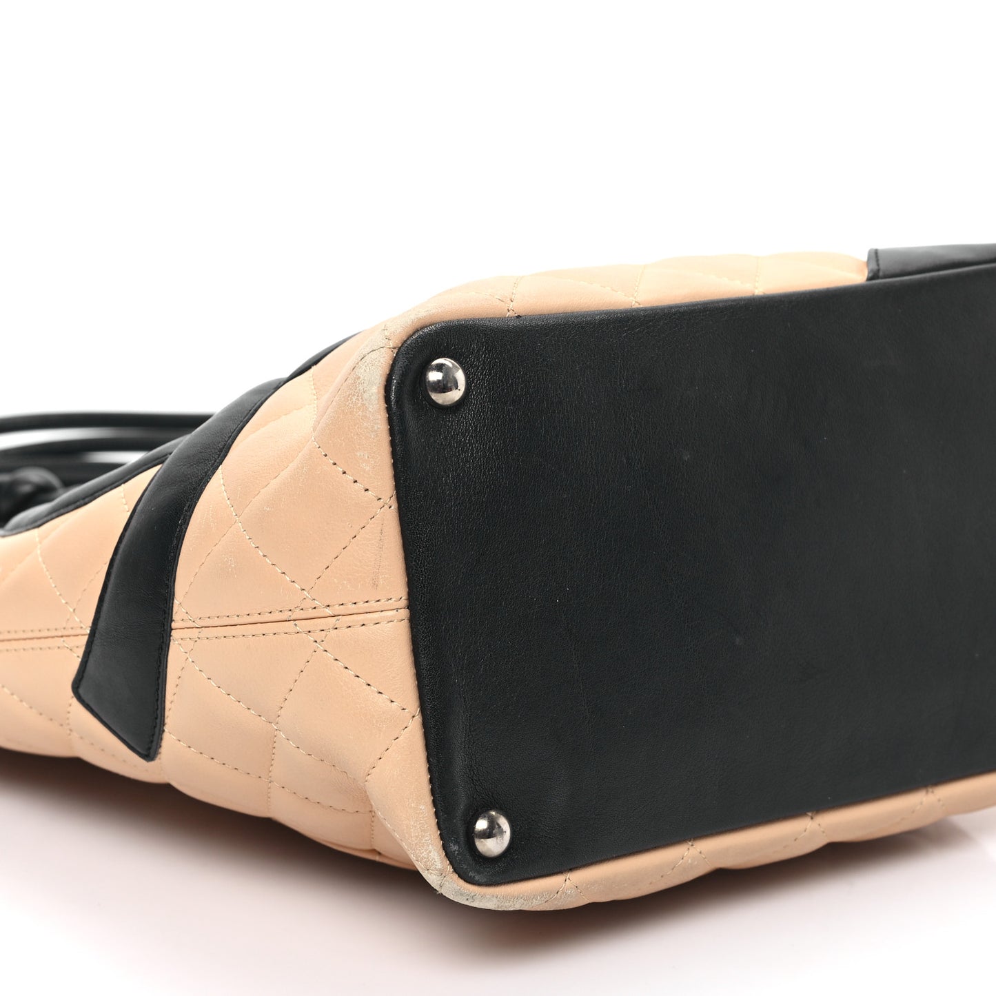 Calfskin Quilted Medium Cambon Tote Beige Black