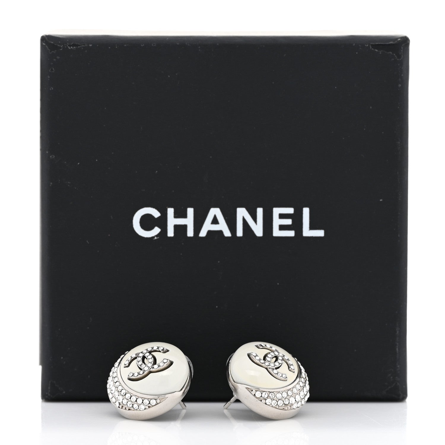 Chanel Pearl Crystal CC Round Earrings Silver 5 of 5