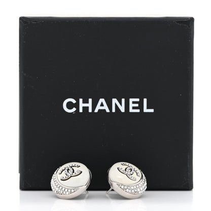 Chanel Pearl Crystal CC Round Earrings Silver 5 of 5