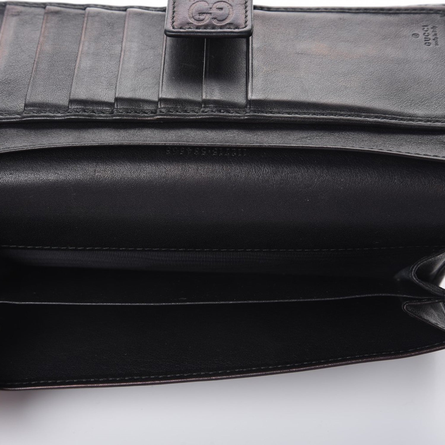 Gucci Guccissima Margaux Calfskin Metal Bar Continental Flap Wallet Black 6 of 9
