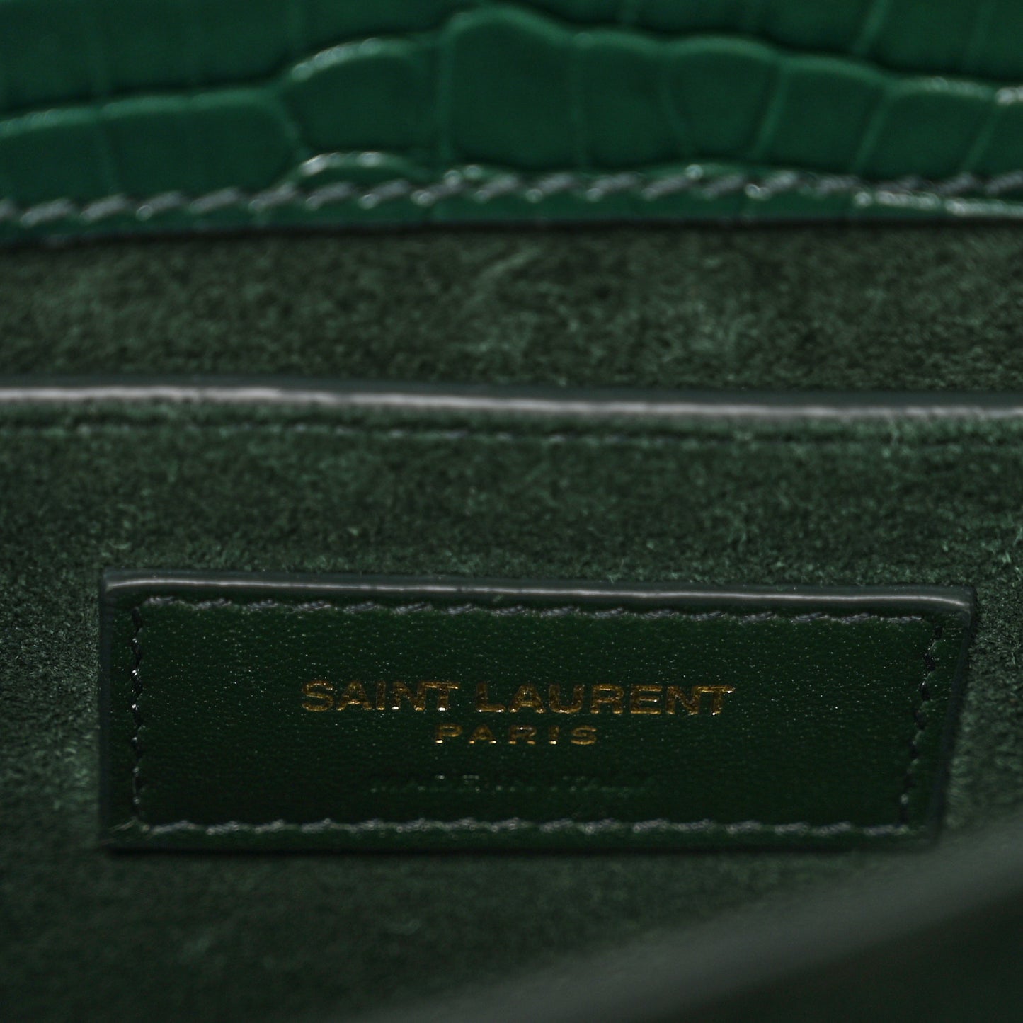 Calfskin Crocodile Embossed Medium Monogram Sunset Dark Mint