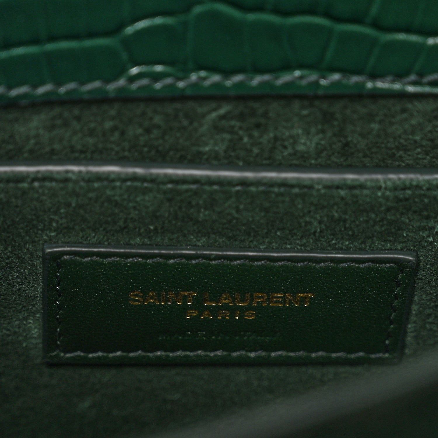 Saint Laurent Calfskin Crocodile Embossed Medium Monogram Sunset Dark Mint 7 of 10