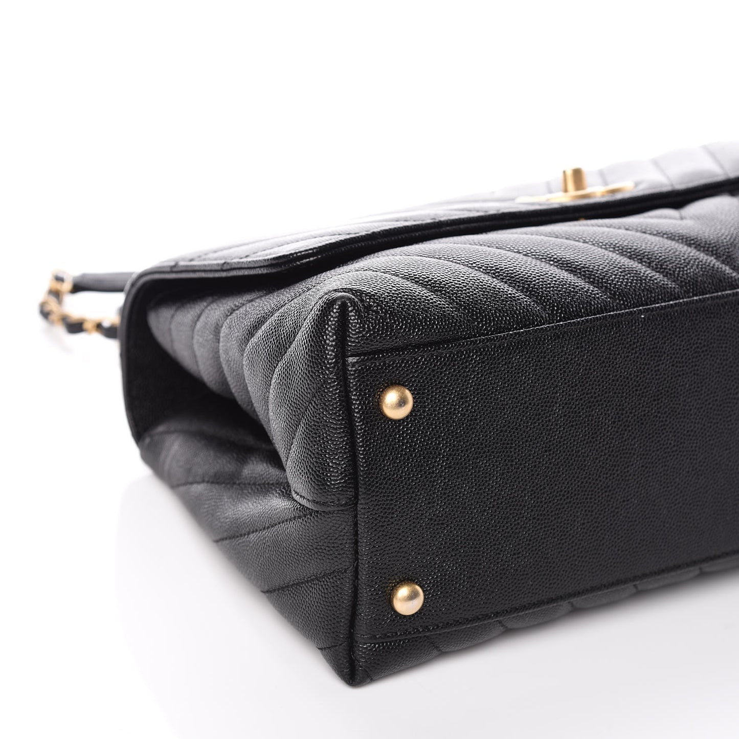 Caviar Chevron Quilted Small Coco Handle Flap Black