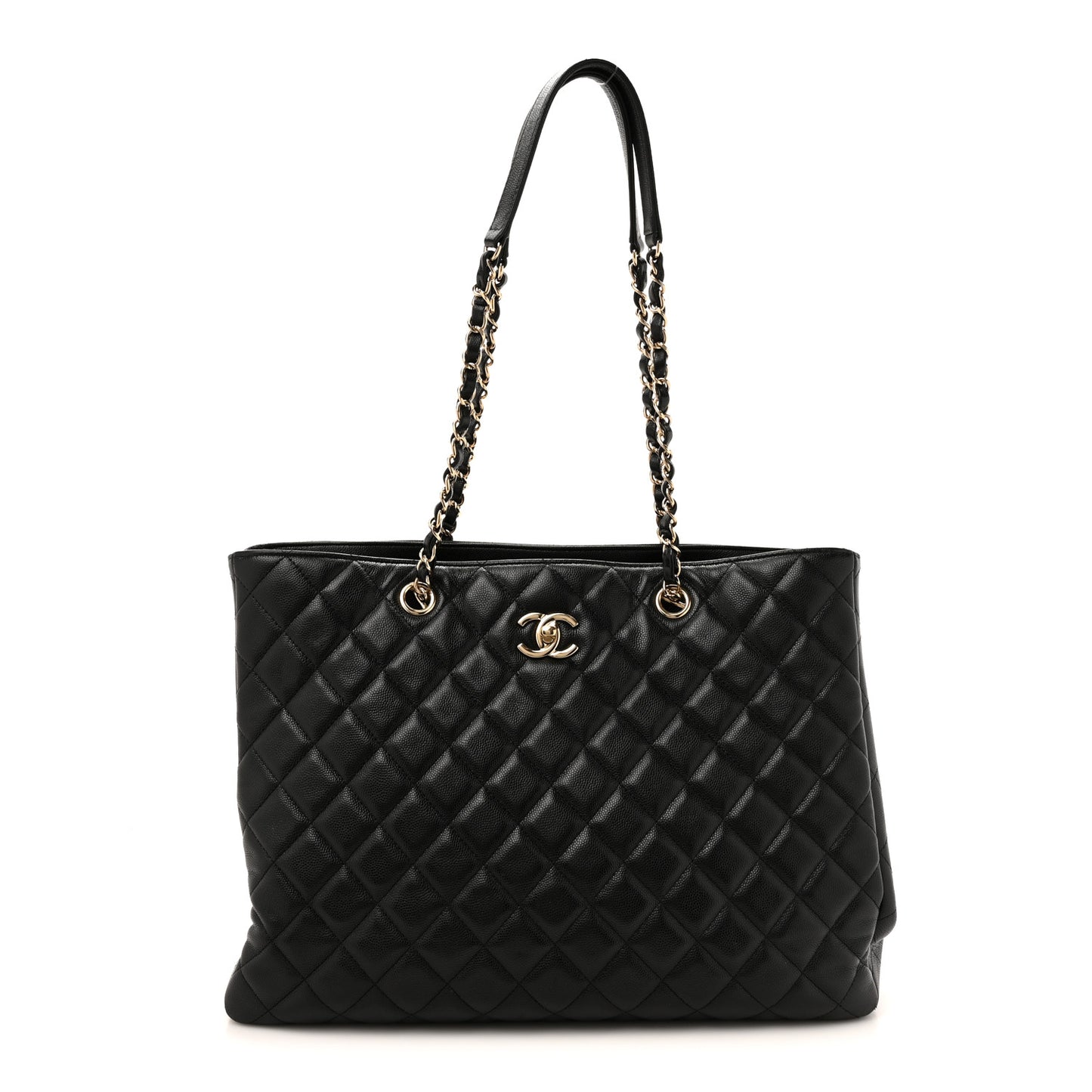 Caviar Quilted Large Shopping Tote Black