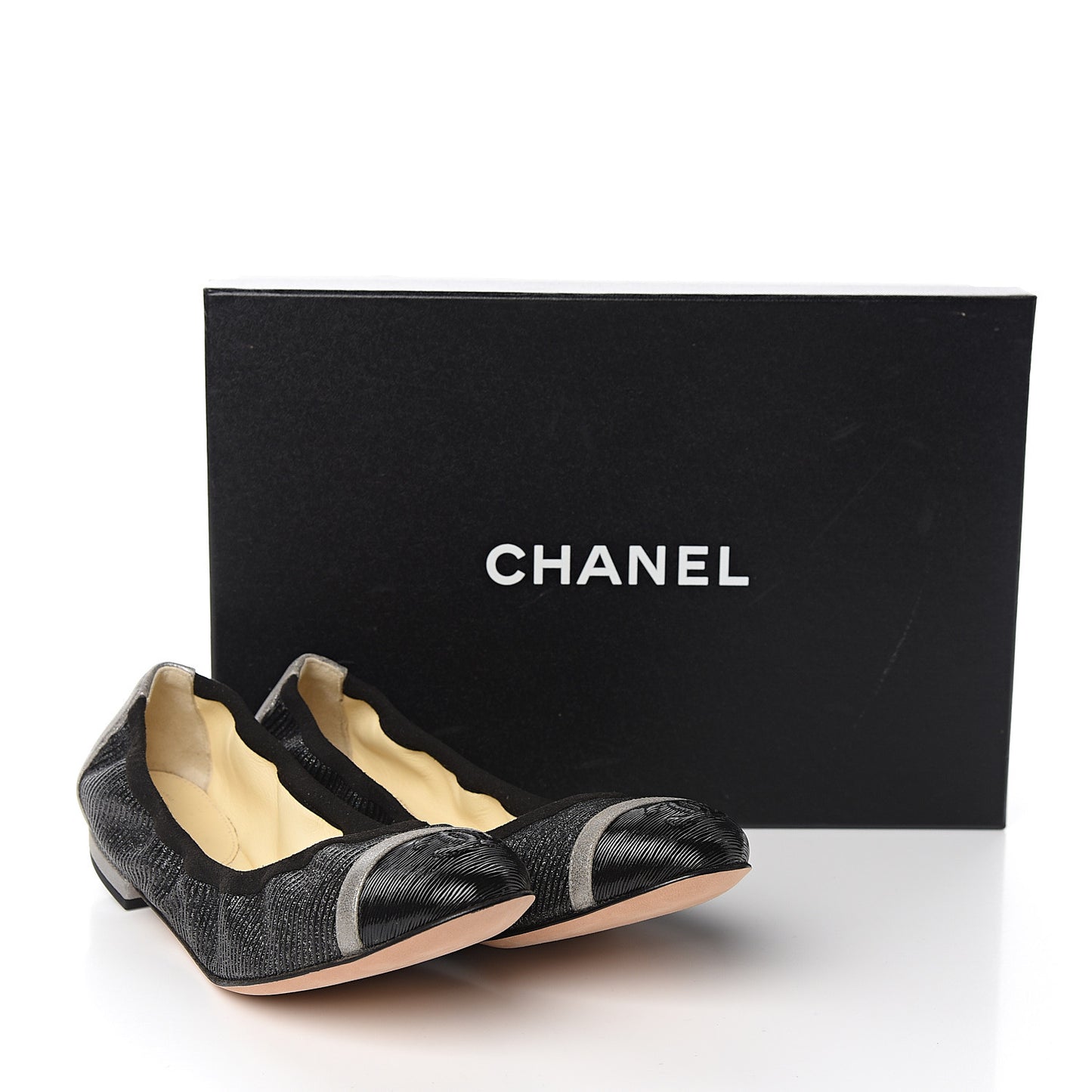 Metallic CC Elastic Cap Toe Ballerina Flats 36.5 Black Silver