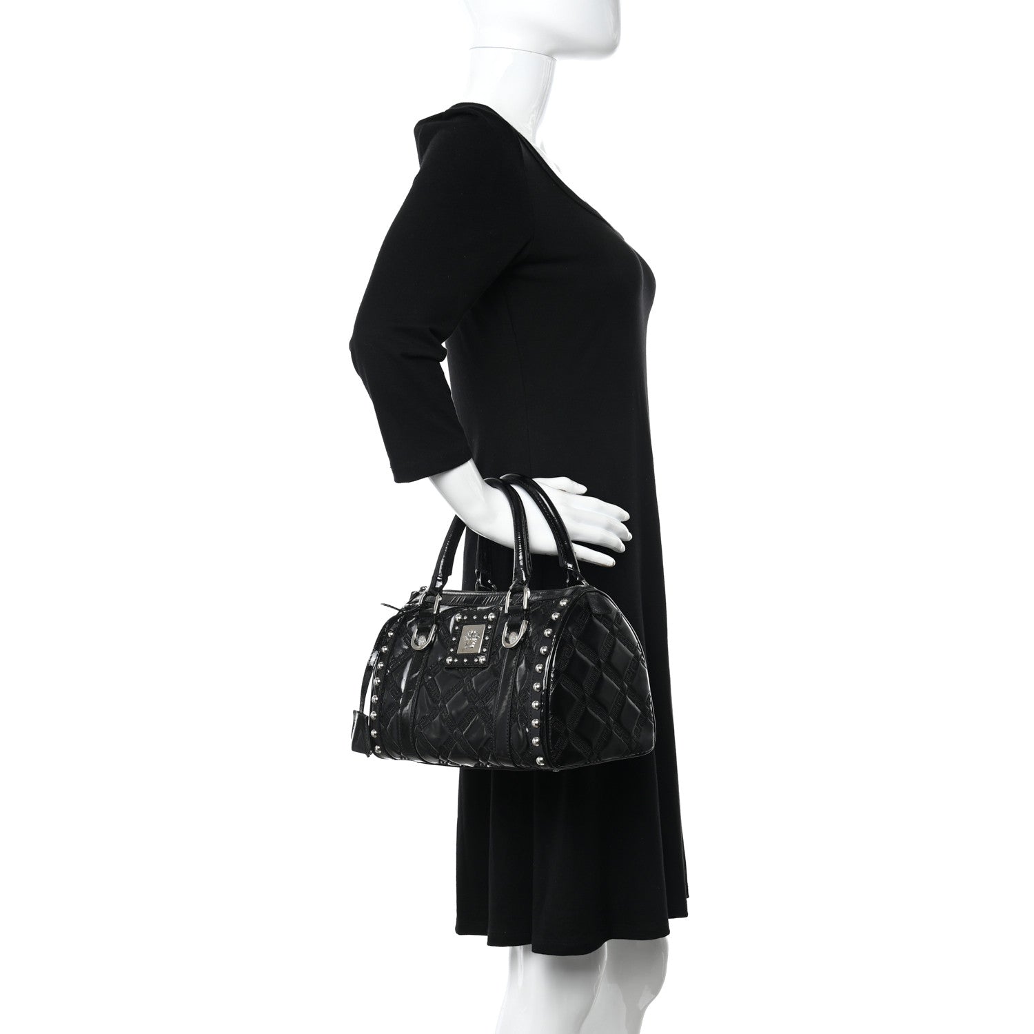 Versace Patent Quilted Snap Out Of It Bag Black 2 of 9
