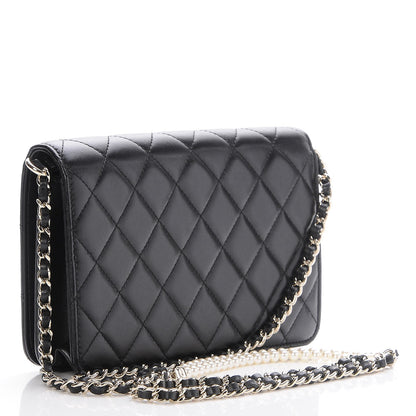 Chanel Lambskin Quilted Pearl Wallet On Chain WOC Black 3 of 10