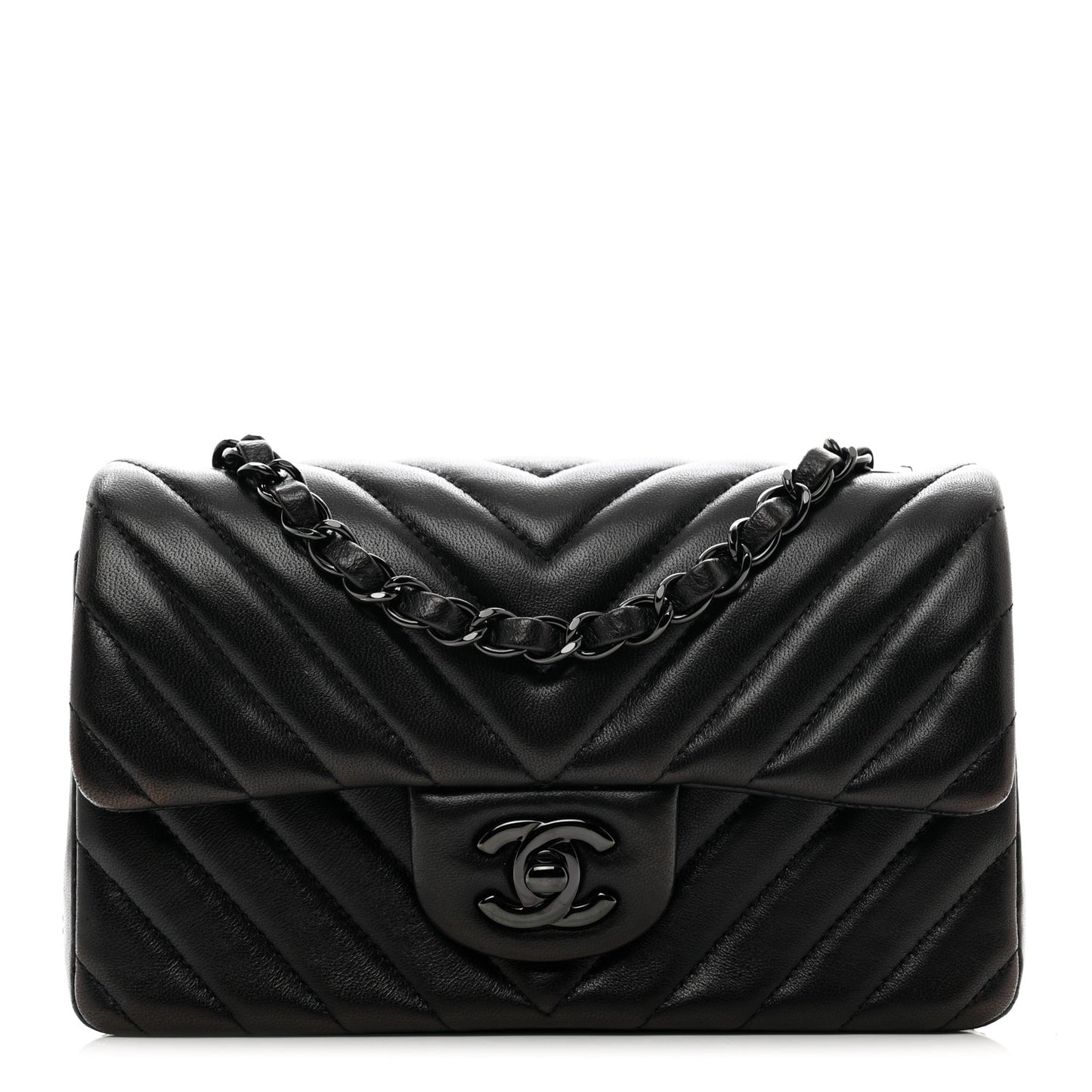 Lambskin Chevron Quilted Mini Rectangular Flap So Black