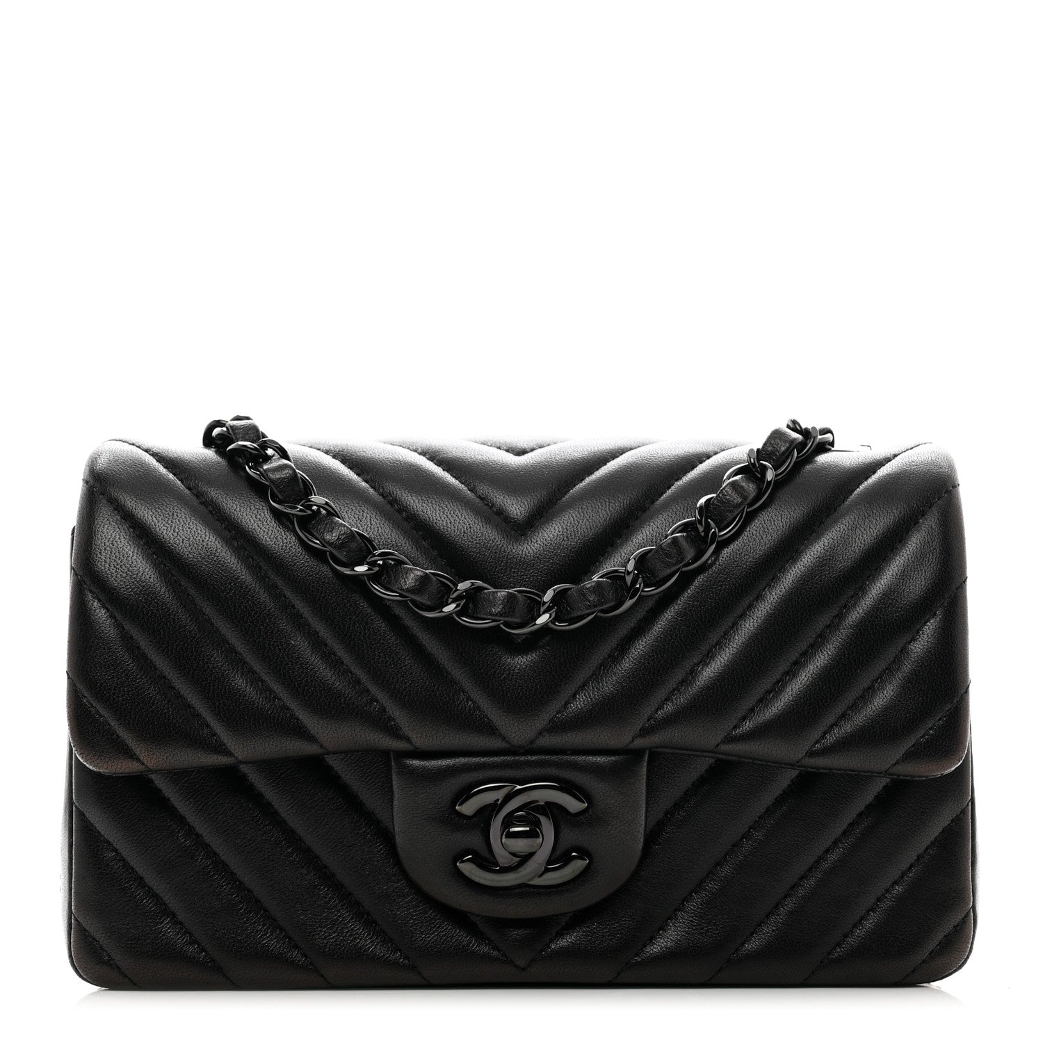 Chanel Lambskin Chevron Quilted Mini Rectangular Flap So Black 1 of 12