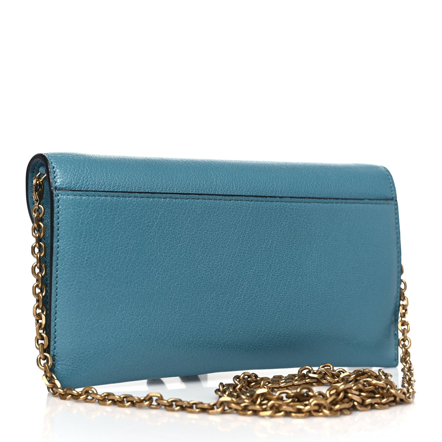 Goatskin Saddle Long Wallet With Chain Cerulean Blue