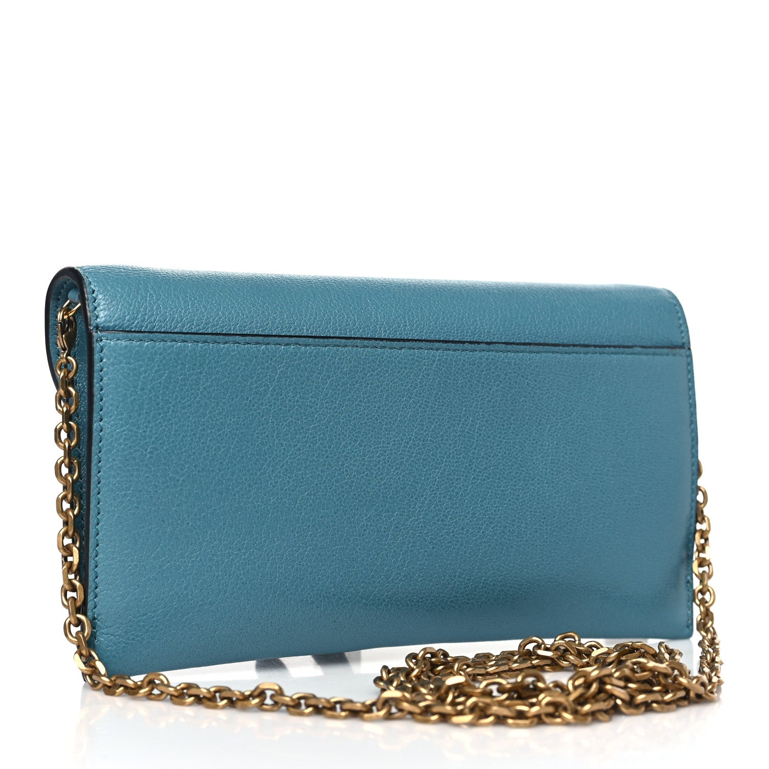 Christian Dior Goatskin Saddle Long Wallet With Chain Cerulean Blue 3 of 9