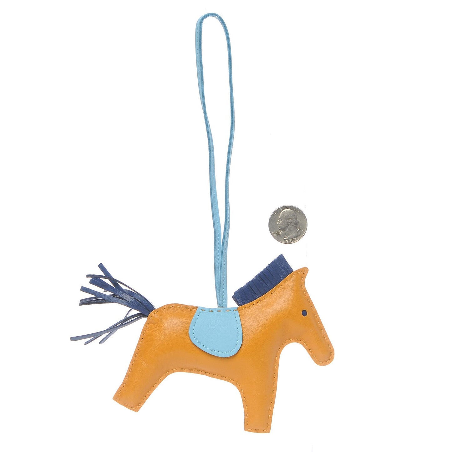 Milo Lambskin Grigri Rodeo Horse Bag Charm MM Naturel Bouton D'Or Celeste Bleu Saphir