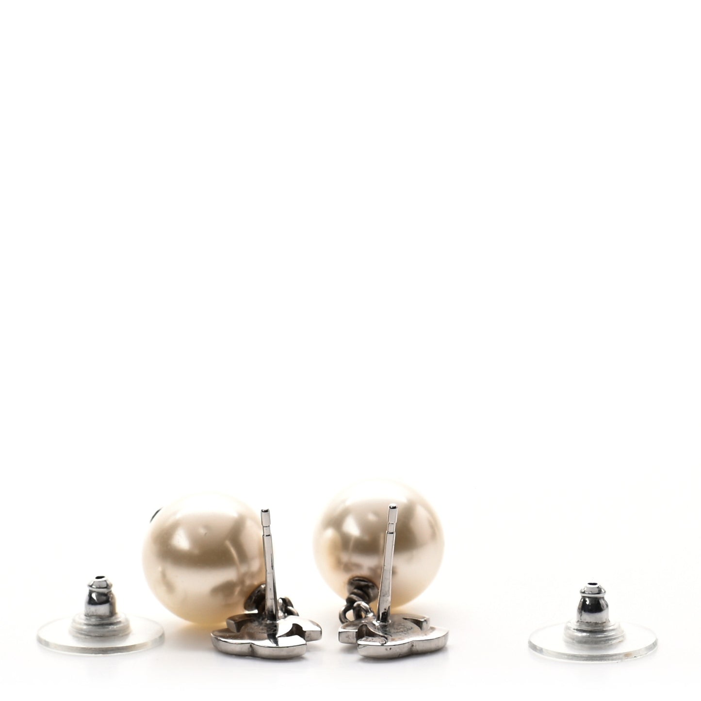 Crystal Pearl CC Drop Earrings Silver