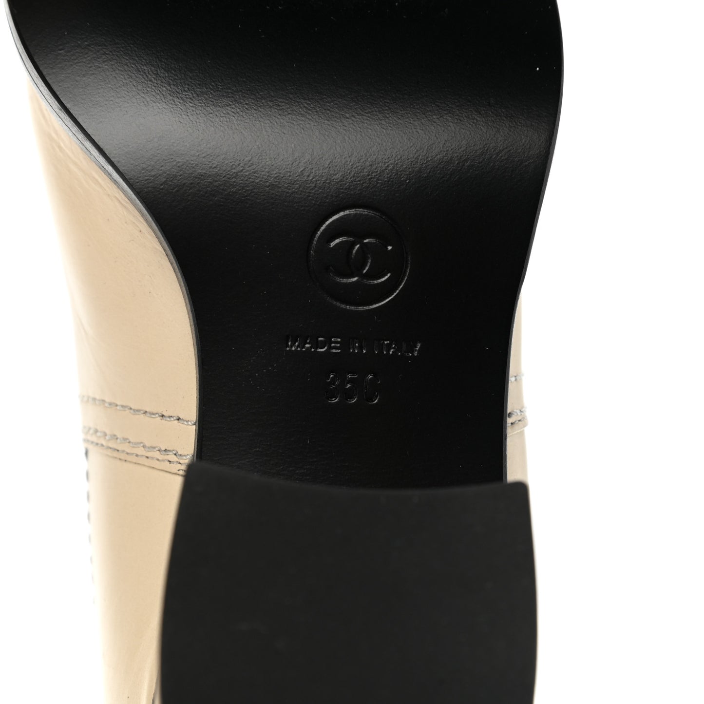 Calfskin Patent Cork Cap Toe Short Boots 35 White Black