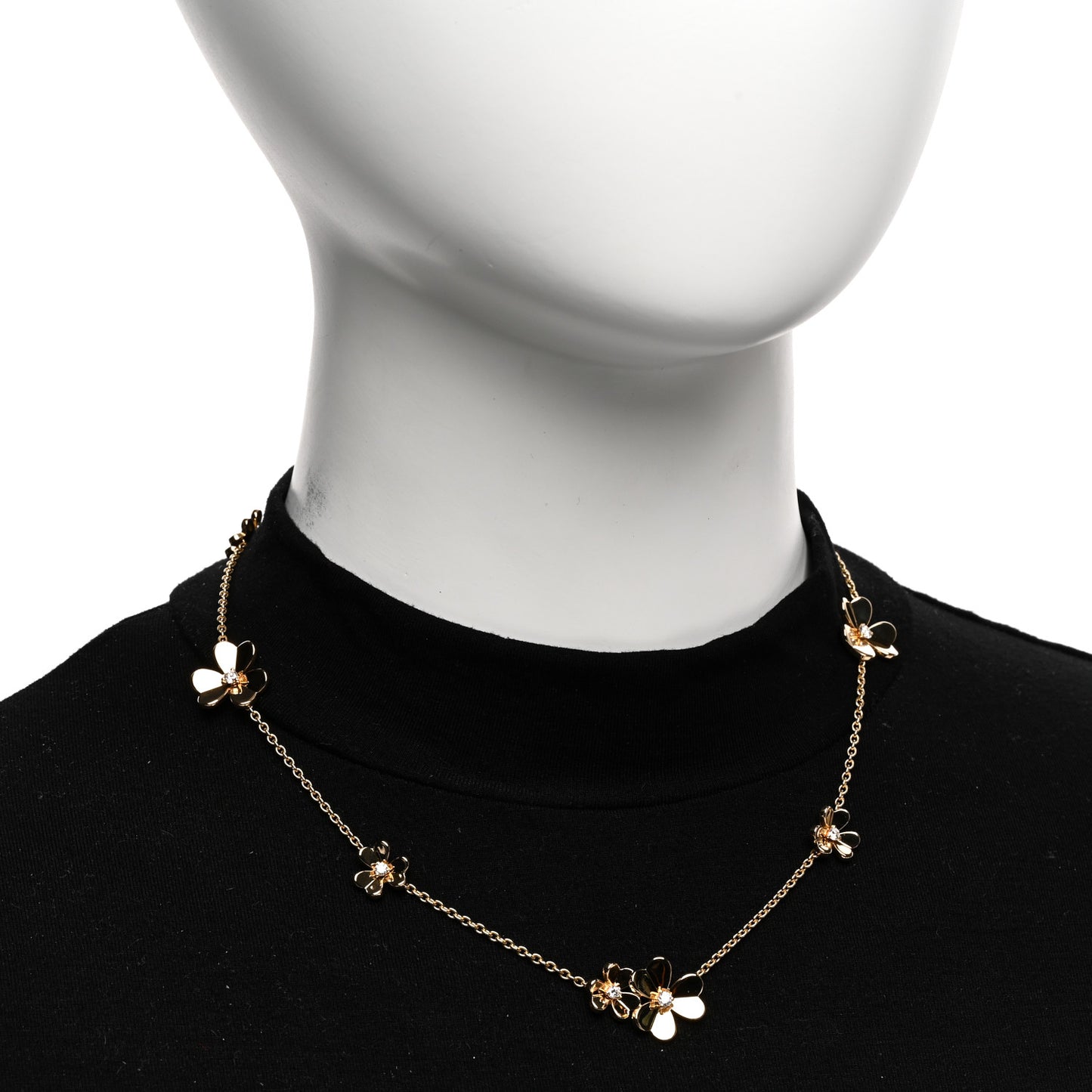 18K Yellow Gold Diamond Frivole 9 Flowers Necklace
