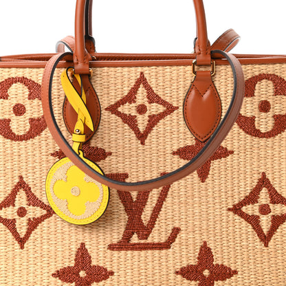 Louis Vuitton Raffia Calfskin Monogram Giant Onthego MM Tan 10 of 11