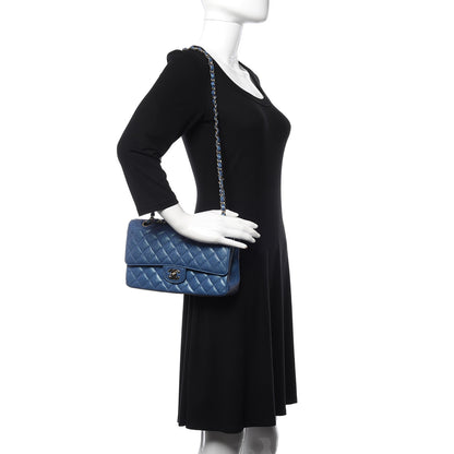 Chanel Iridescent Caviar Quilted Medium Double Flap Dark Blue 2 of 12