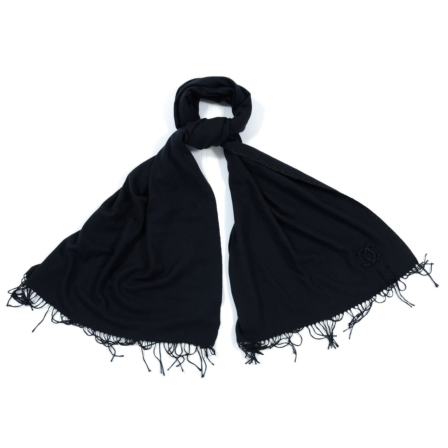 Cashmere CC Fringe Scarf Black