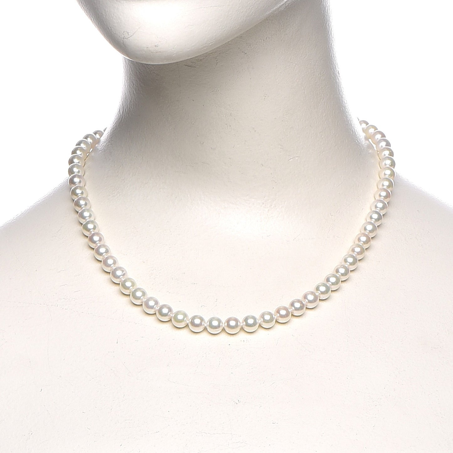 18K White Gold Pearl 6mm Strand Akoya Necklace 16