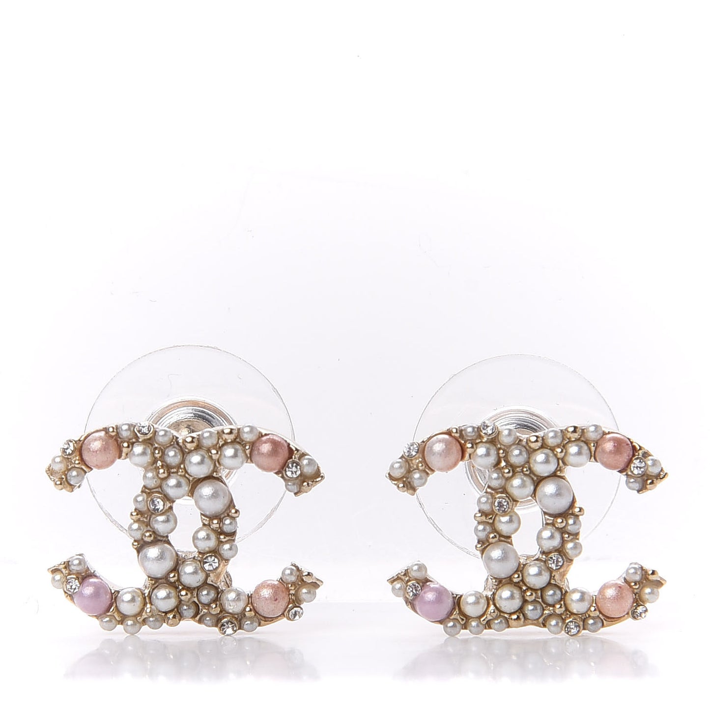 Pearl Crystal CC Charms Stud Earrings Light Gold Pink