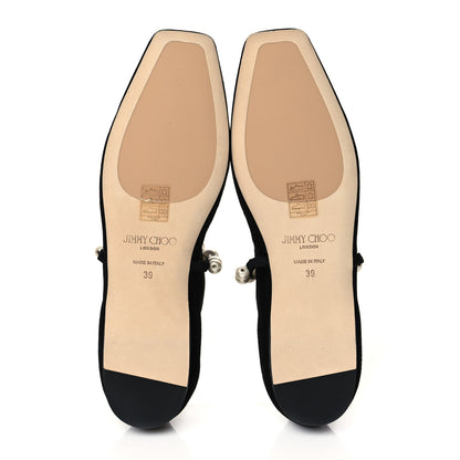 Jimmy Choo Suede Pearl Embellished Ade Flat 39 Black 5 of 8
