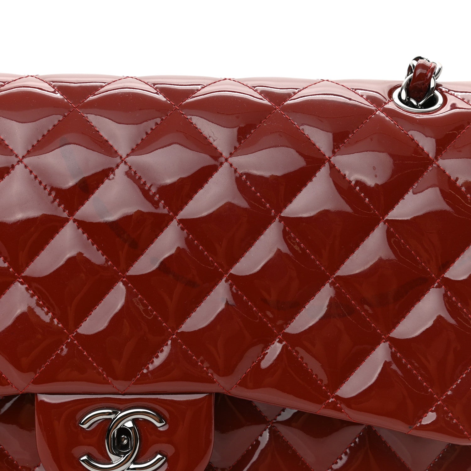 Chanel Patent Quilted Jumbo Double Flap Red 10 of 11