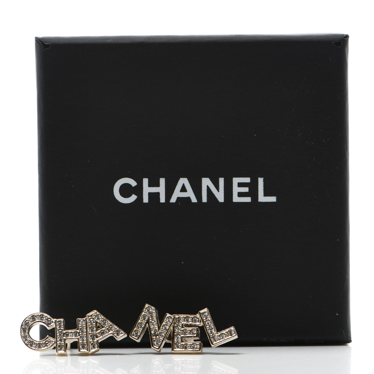 Chanel Crystal Cha-Nel Logo Earrings Gold 5 of 5