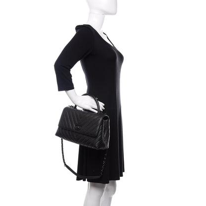 Chanel Caviar Chevron Quilted Small Coco Handle Flap So Black 3 of 12