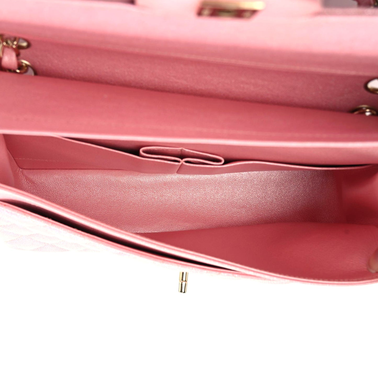 Iridescent Caviar Quilted Medium Double Flap Rose Pink