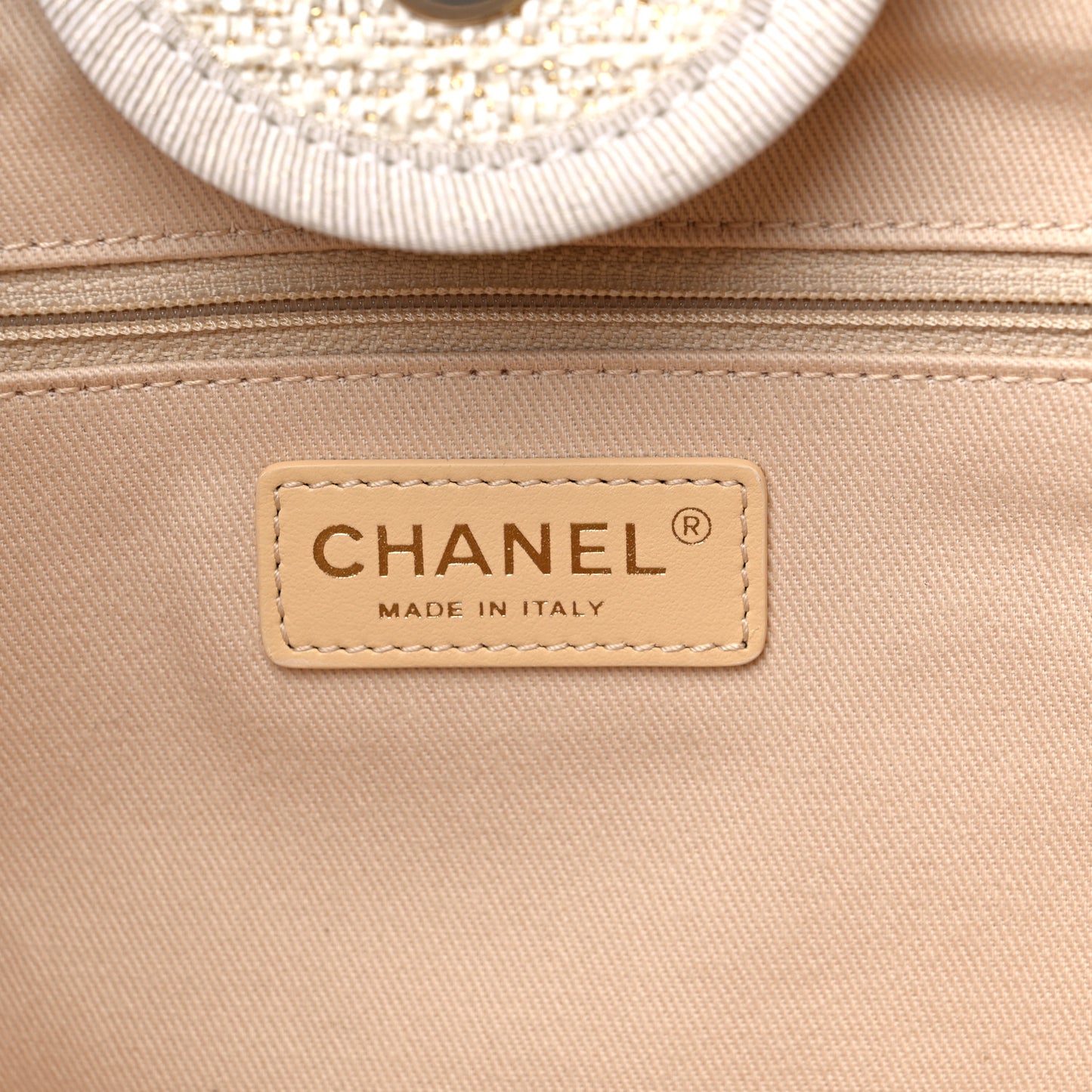 Mixed Fibers Calfskin Medium Deauville Tote Light Beige