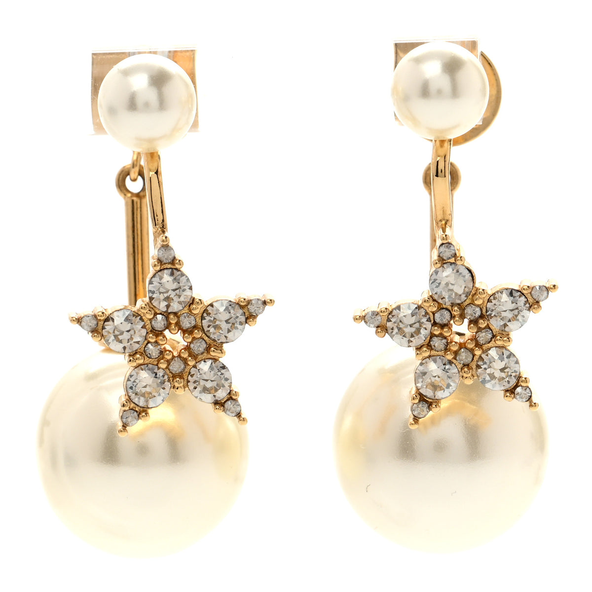 Christian Dior Pearl Crystal My ABCDior Tribales Etoile Star Earrings Gold 1 of 5