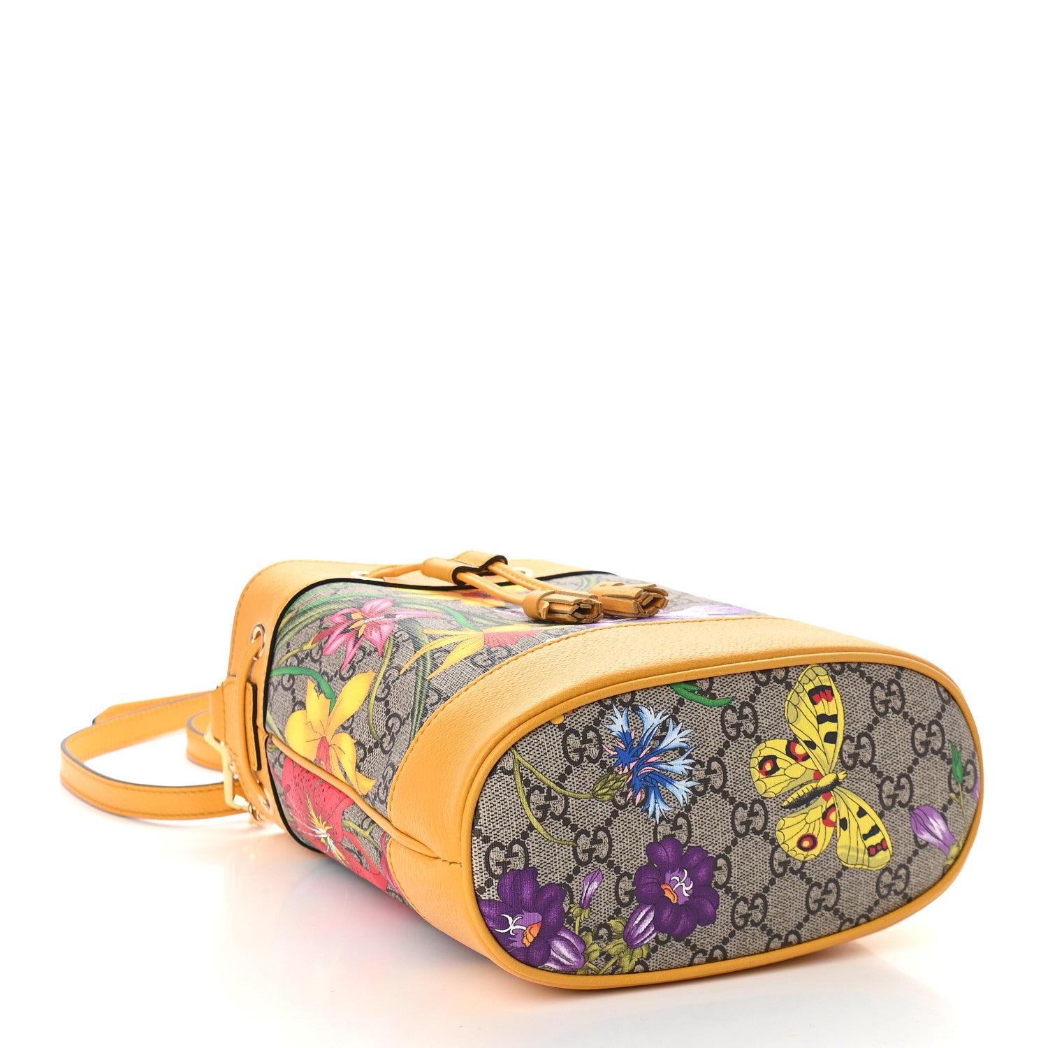 Gucci GG Supreme Monogram Flora Small Ophidia Bucket Bag Beige Multicolor Crop 4 of 9