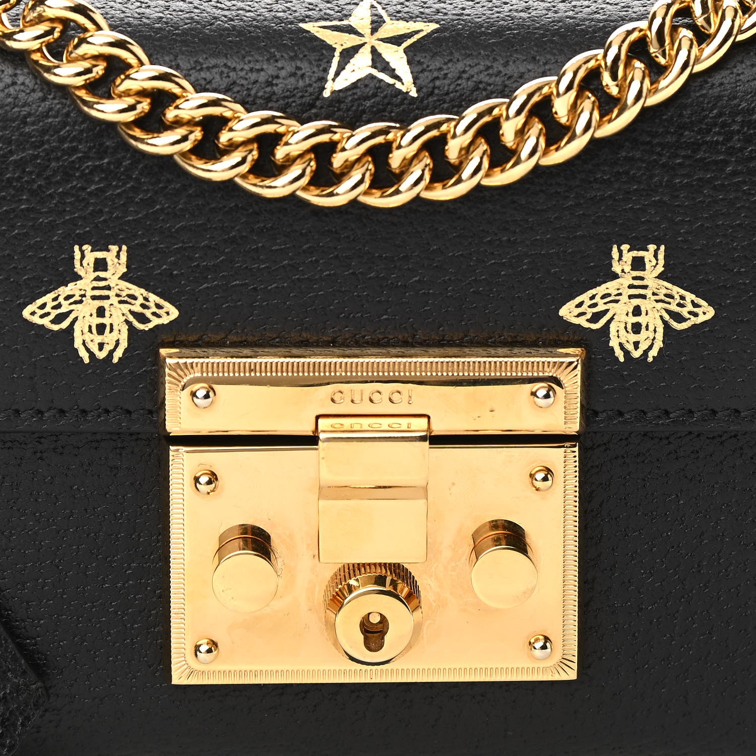 Gucci Grained Calfskin Bee Star Small Padlock Shoulder Bag Black 8 of 11