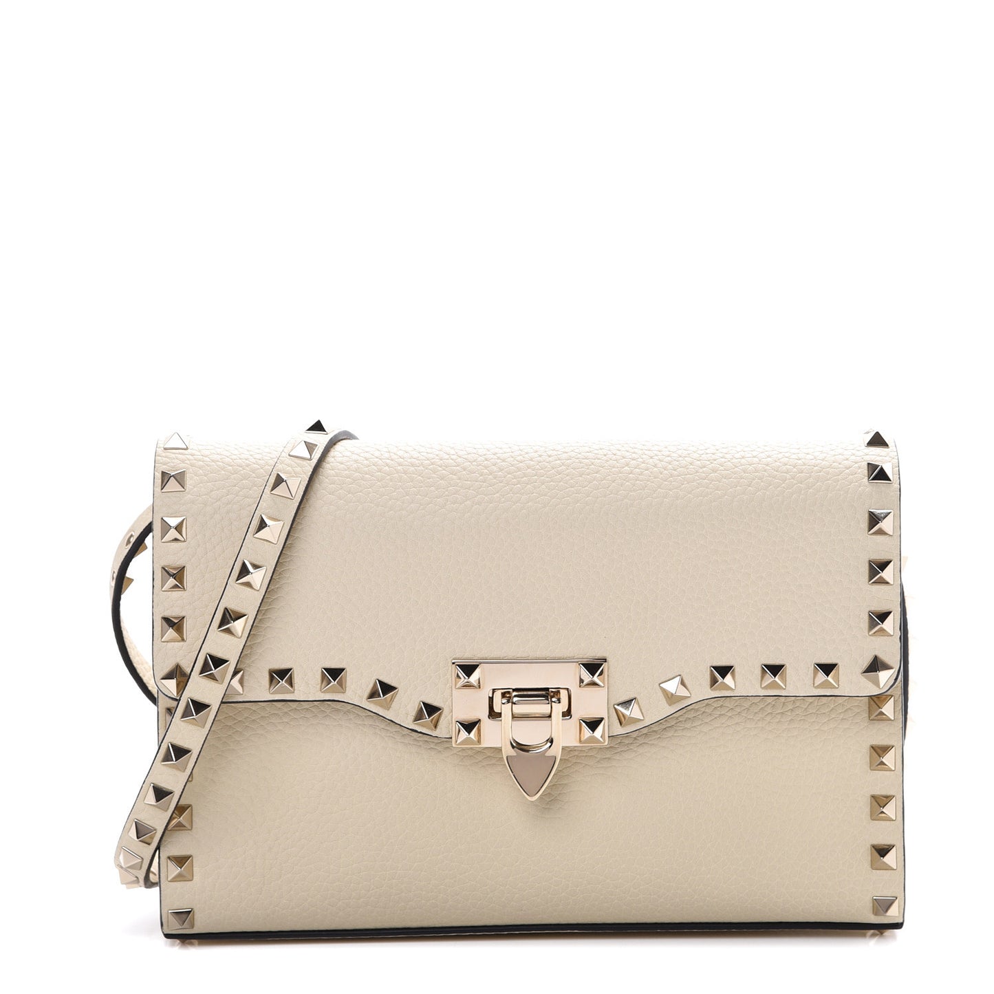 Pebbled Calfskin Medium Rockstud Flip Lock Crossbody Bag Light Ivory