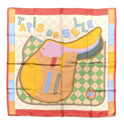 Hermes Silk Tapis de Selle Double Face Scarf 90 Bois de Rose Beige Multicolore 1 of 6