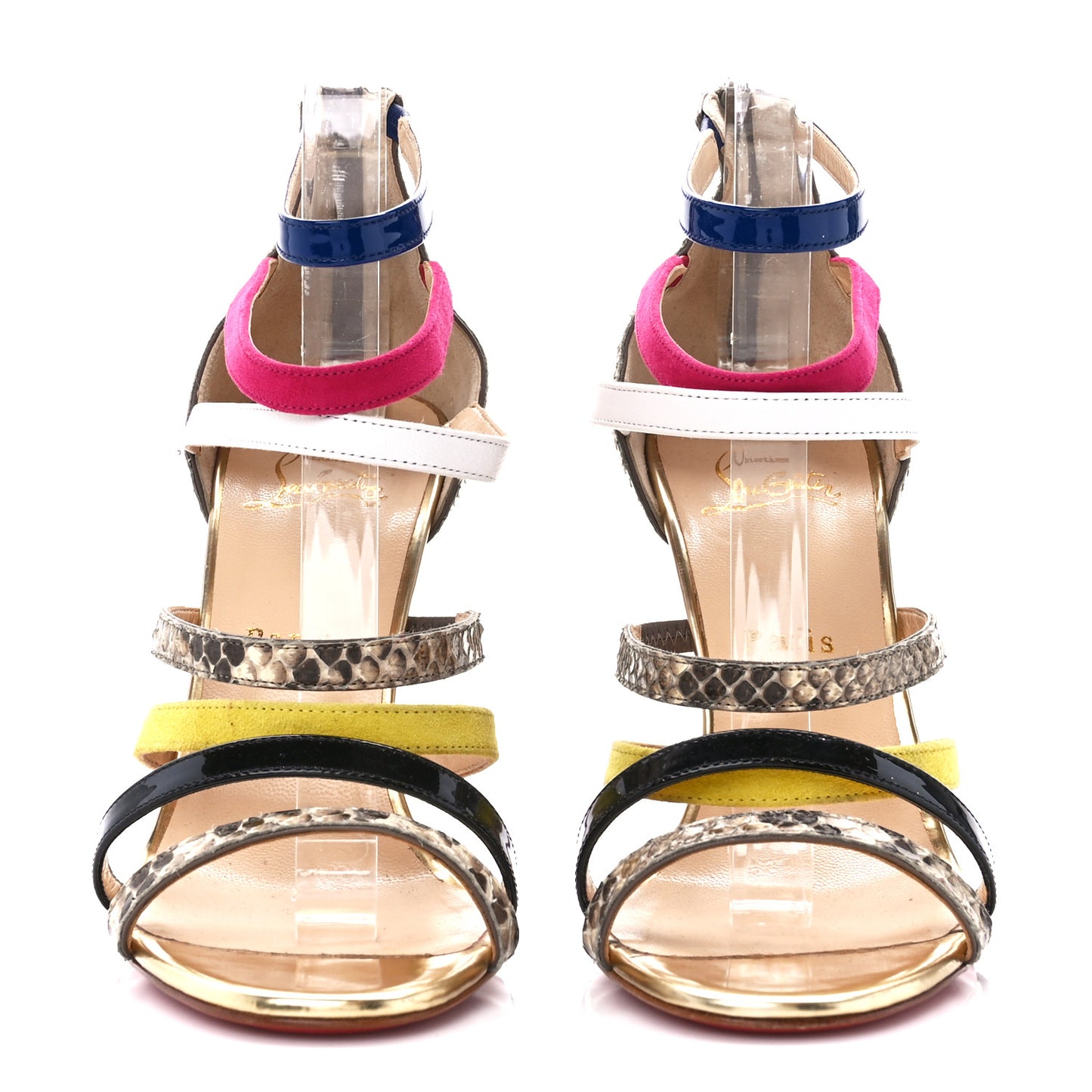 Suede Snakeskin Patent Metallic Calfskin Mariniere 100 Cage Sandals 39.5 Multicolor