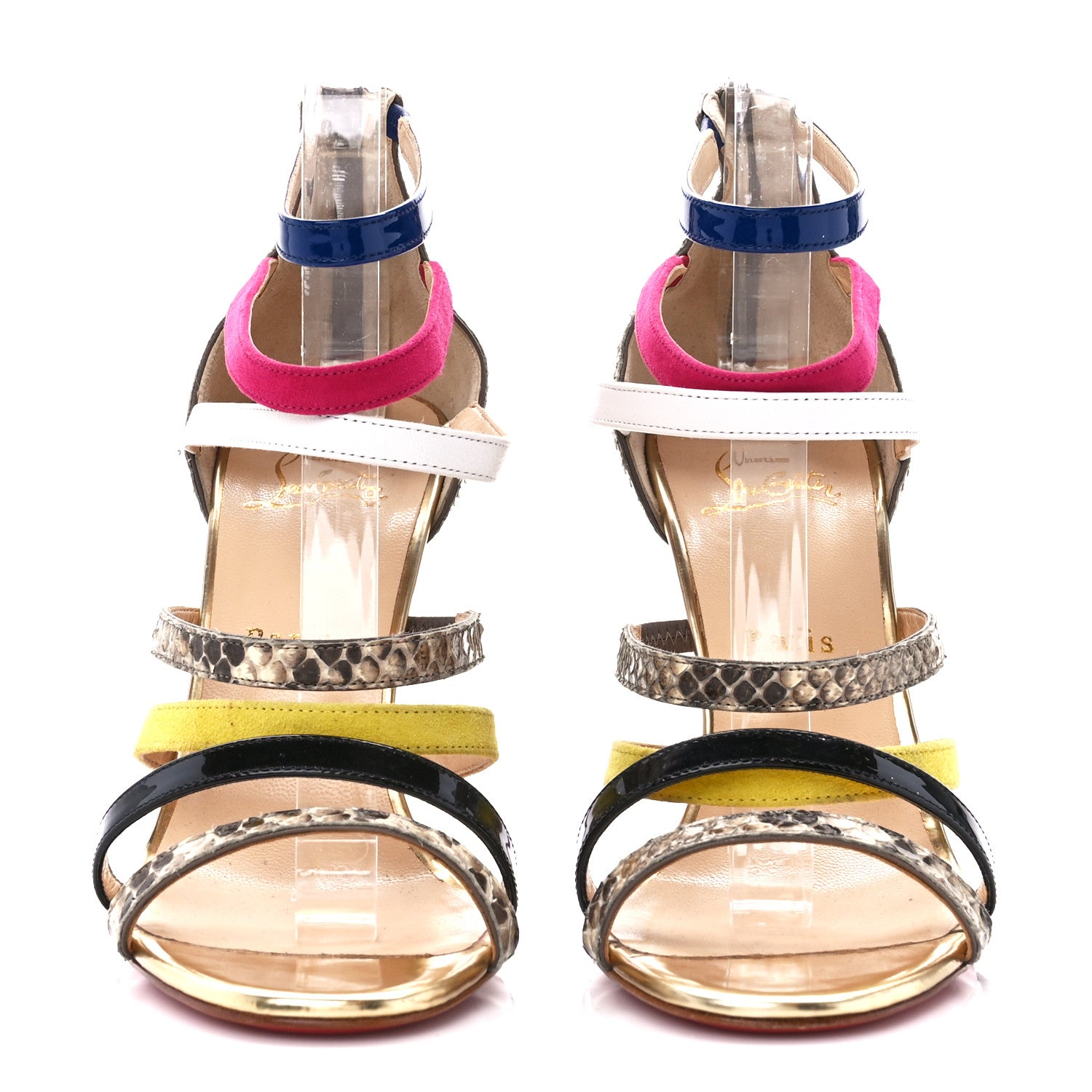 Christian Louboutin Suede Snakeskin Patent Metallic Calfskin Mariniere 100 Cage Sandals 39.5 Multicolor 2 of 7