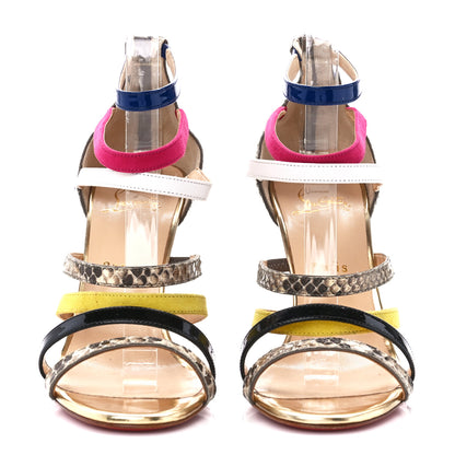 Christian Louboutin Suede Snakeskin Patent Metallic Calfskin Mariniere 100 Cage Sandals 39.5 Multicolor 2 of 7