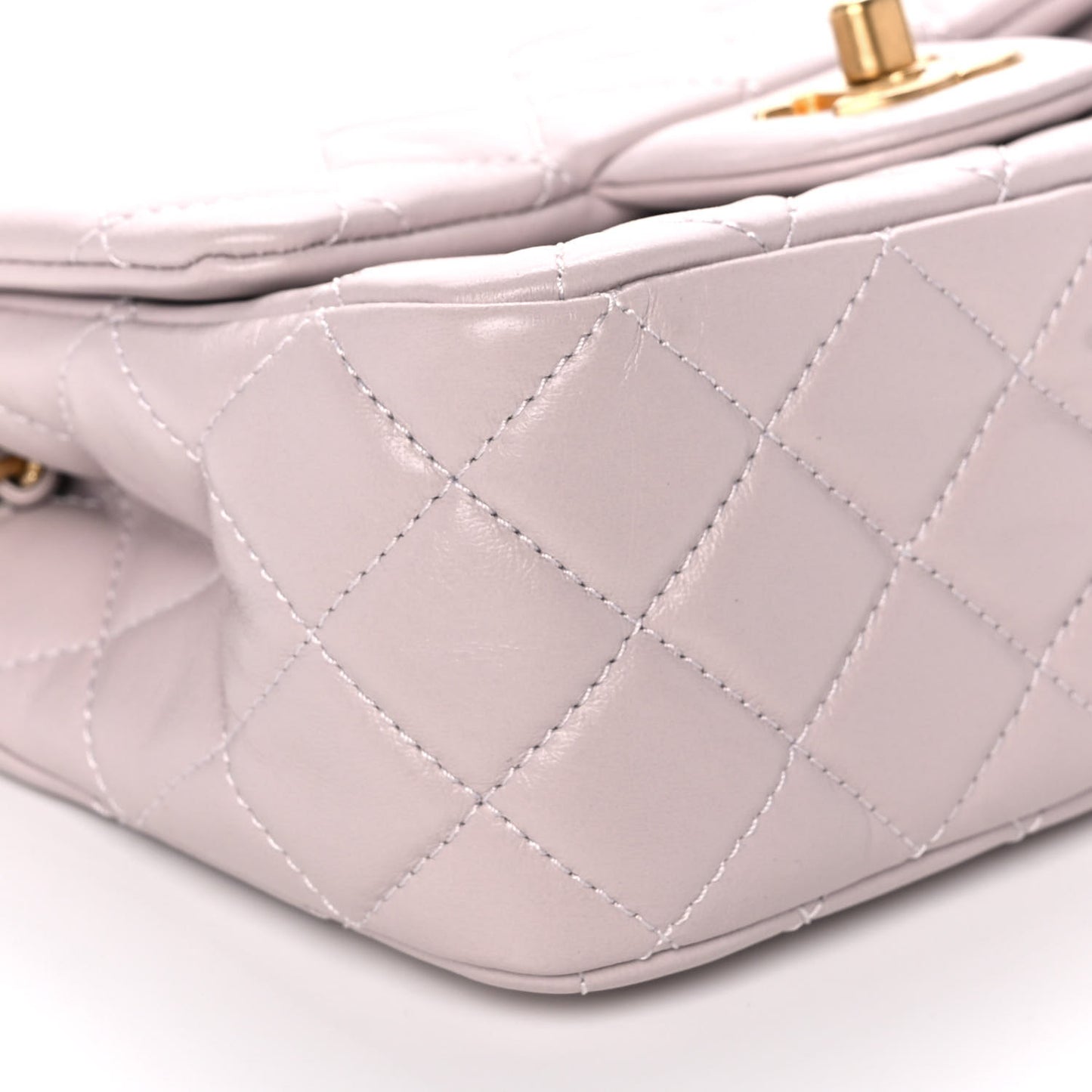 Lambskin Quilted Mini Pearl Crush Flap Light Purple