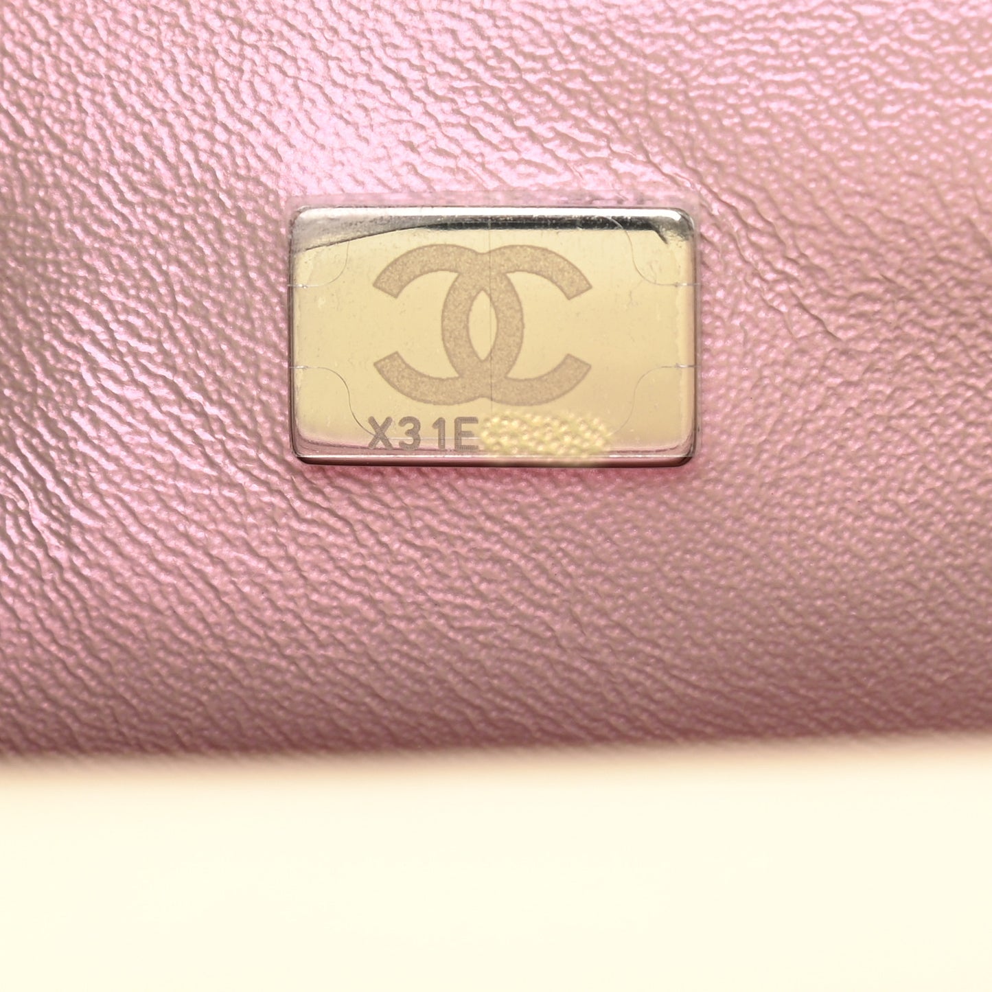 Iridescent Calfskin Quilted Mini Rectangular Flap Pink