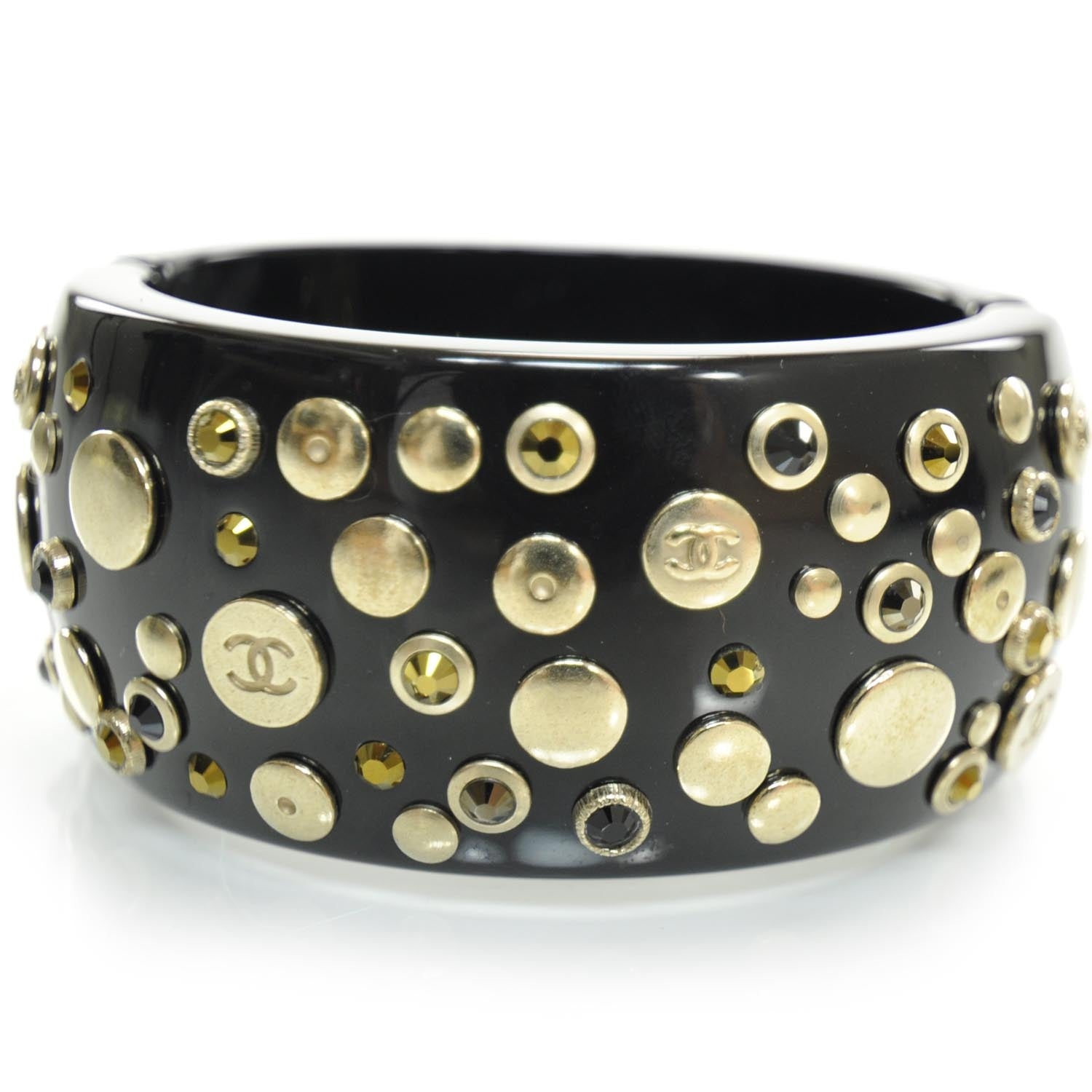 Chanel Resin Metal CC Studded Bangle Black 4 of 5