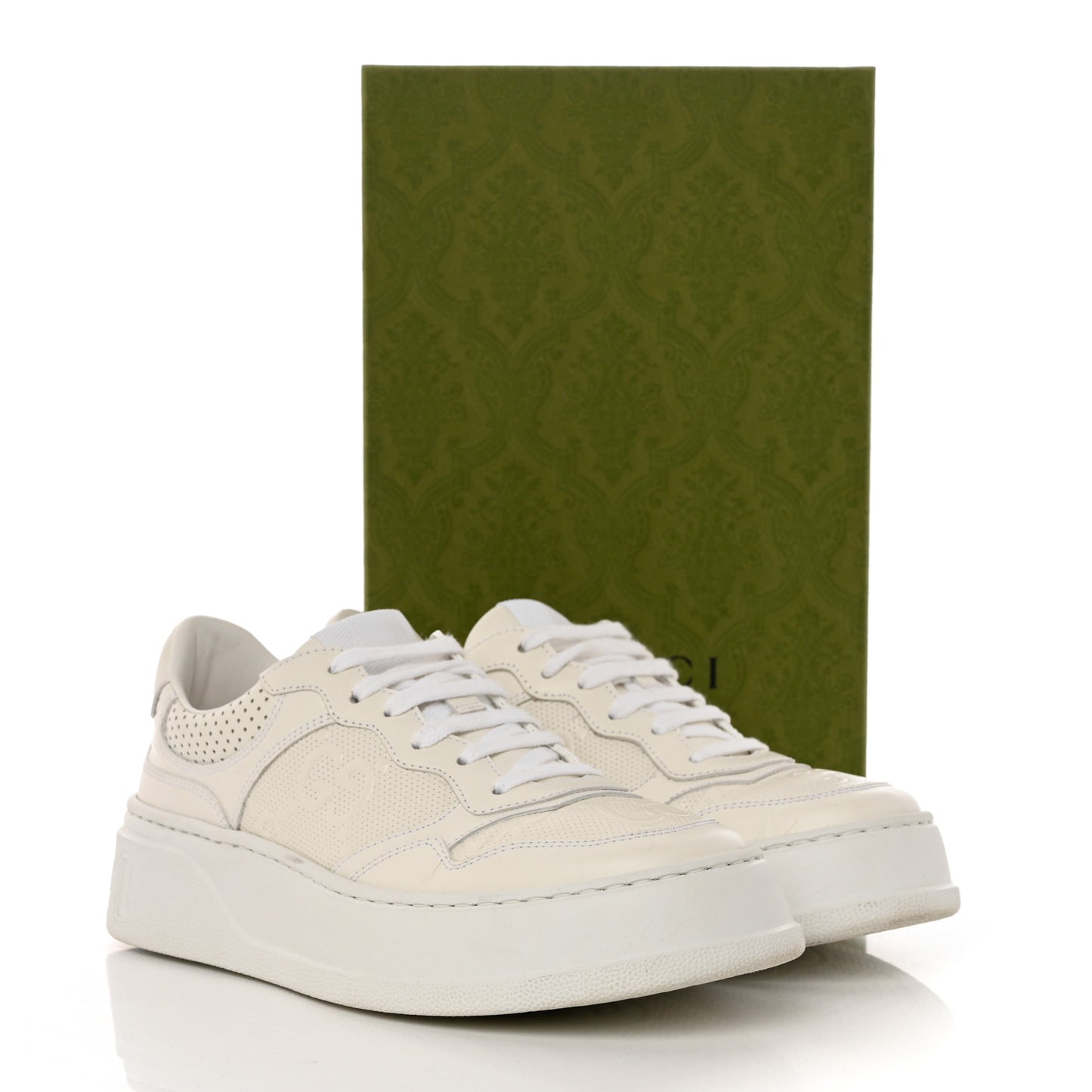 Calfskin GG Tennis Embossed Perforated Womens Platform 55mm Sneakers 38.5 Great White