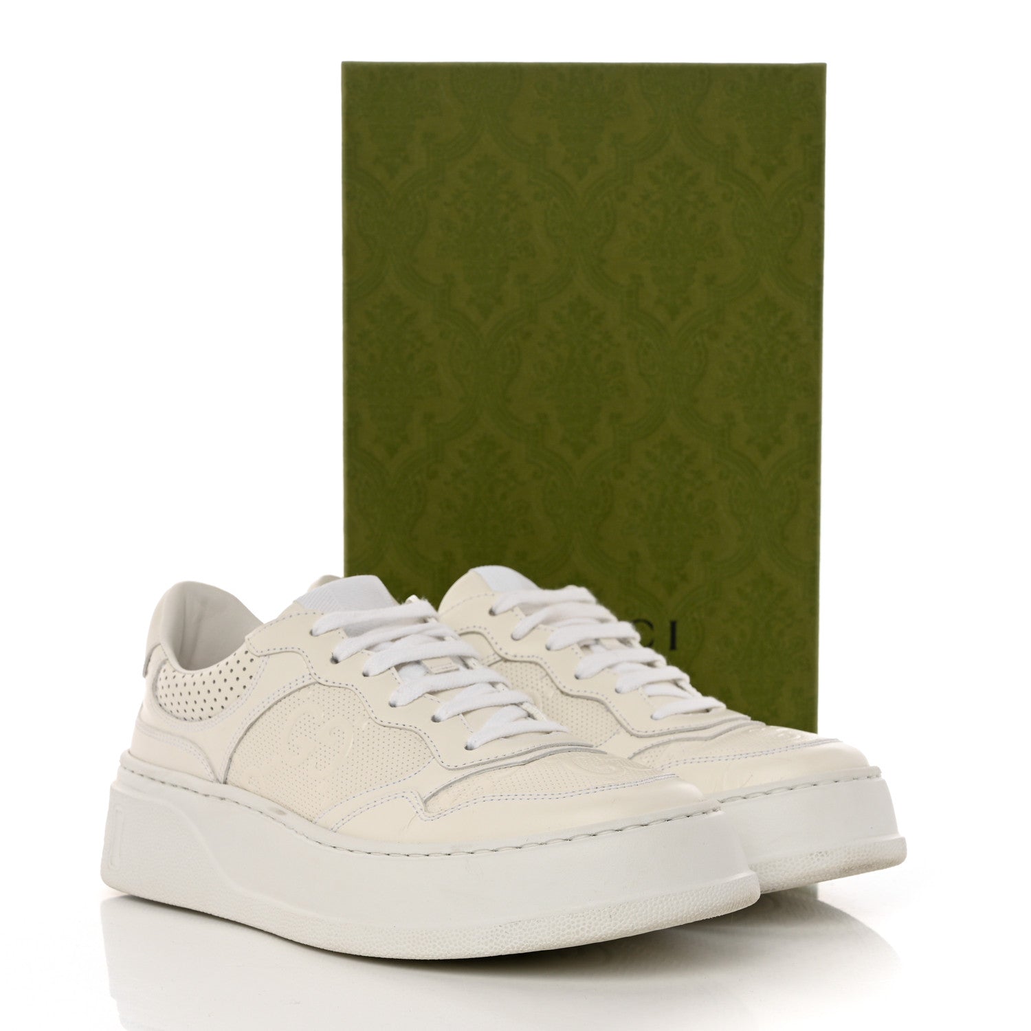 Gucci Calfskin GG Tennis Embossed Perforated Womens Platform 55mm Sneakers 38.5 Great White 13 of 13