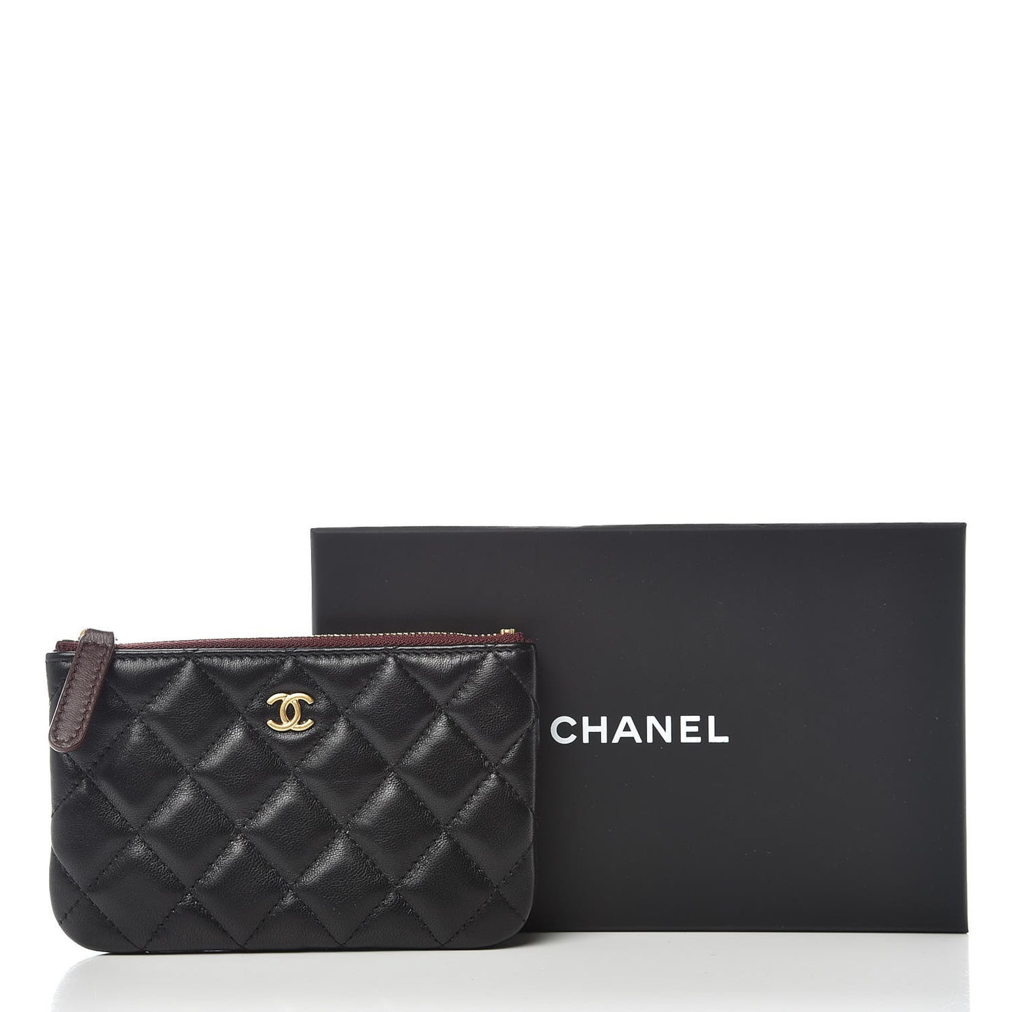 Lambskin Quilted Small Cosmetic Case Black